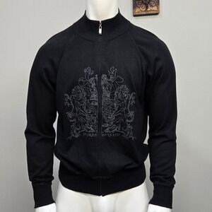 Structure Full Zip Sweater Jacket Medium Crest Embroidered Retro Y2K Lightweight